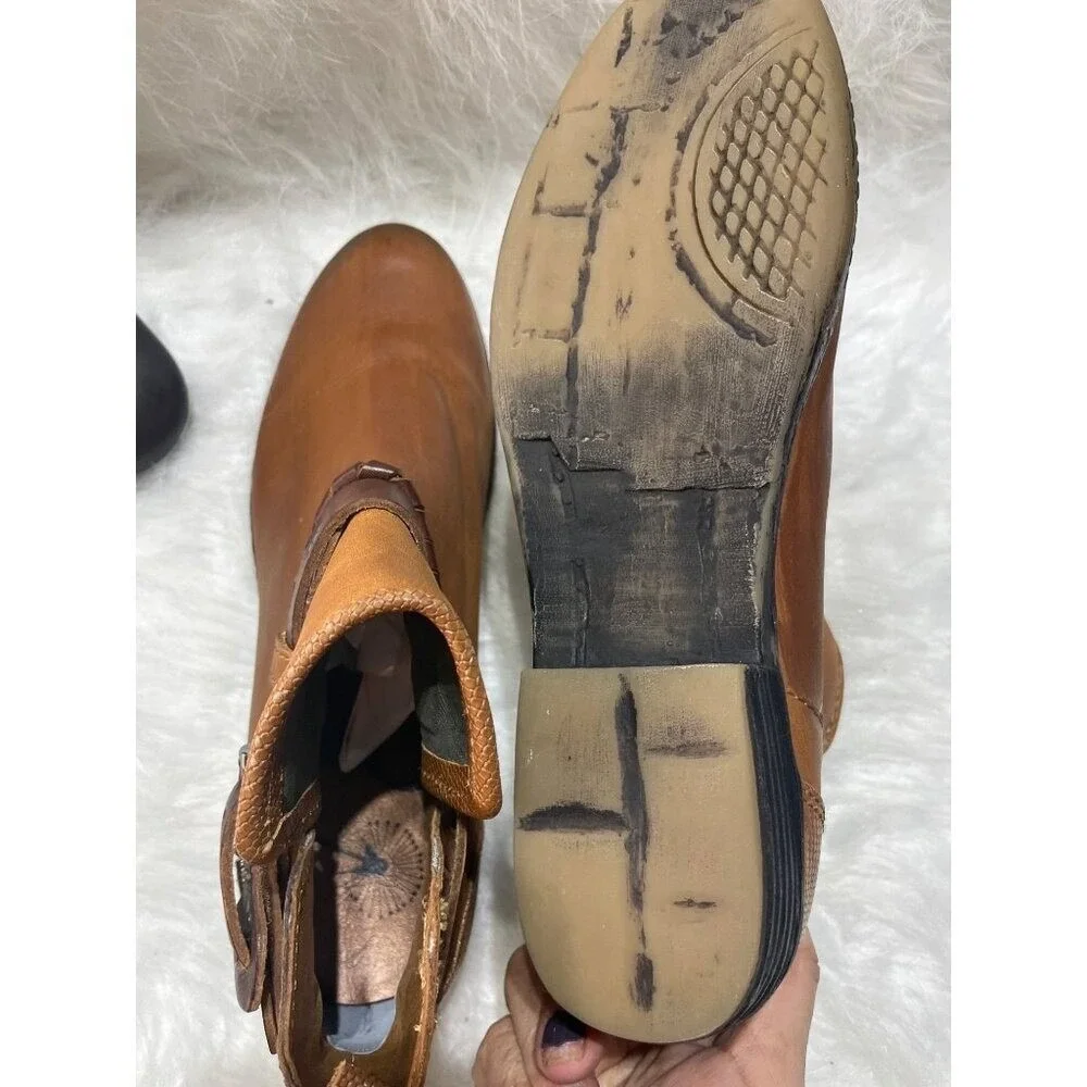Free People Low Rider Tan Leather Snake Embossed Ankle Boots Womens 9.5‎